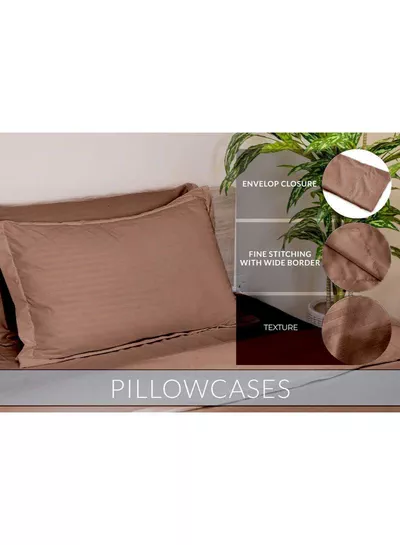 6 Piece Premium King Size Bedding Set, Dark Brown Striped Design and High Quality Cotton Hotel Luxury Bedsheet, Soft Quilt Cover and Pillowcases-3