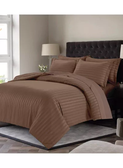 6 Piece Premium King Size Bedding Set, Dark Brown Striped Design and High Quality Cotton Hotel Luxury Bedsheet, Soft Quilt Cover and Pillowcases-4