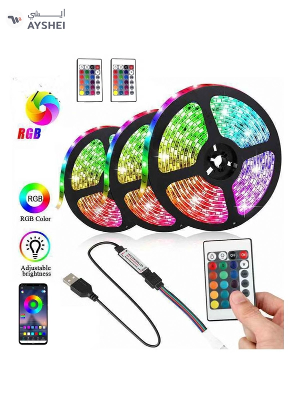 Yuwell 3 Pcs 5M Smart LED Strip Light RGB App And Remote Control Colorful Rope Lighting 15M For Home Decor Kitchen Bedroom Hotel Outdoor Bar Garden And Desktop Decoration Smart TV LED Backlights