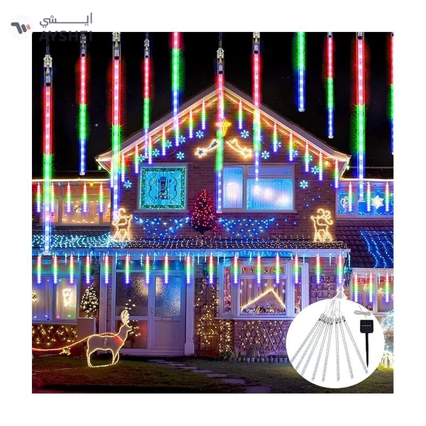 SOLAR METEOR SHOWER RAIN LIGHTS, 45CM 8TUBES 288LEDs MULTICOLOR