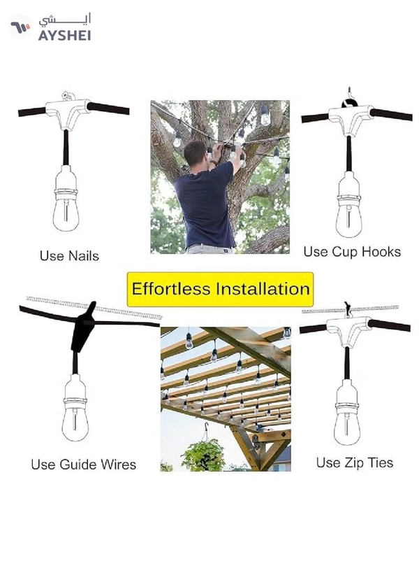 Yuwell Outdoor Waterproof IP65 Led String Lights E27 Holder 100 Meter Bulb Holder Wire With 200 Bulbs 4W G45 Clear With EU Plug Solar Bulb Holder For Ramadan Decoration Lights And Outdoor Decoration Light Hanging Light String Wire Ramadan Light For Commercial Patio Garden & Porch Yard