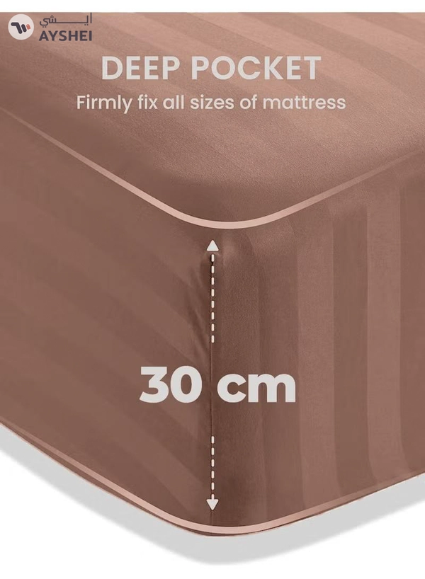 Eworld 4-Piece Luxury Brown Striped Bedding Set