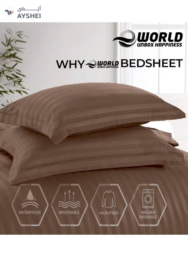 Eworld 4-Piece Luxury Brown Striped Bedding Set