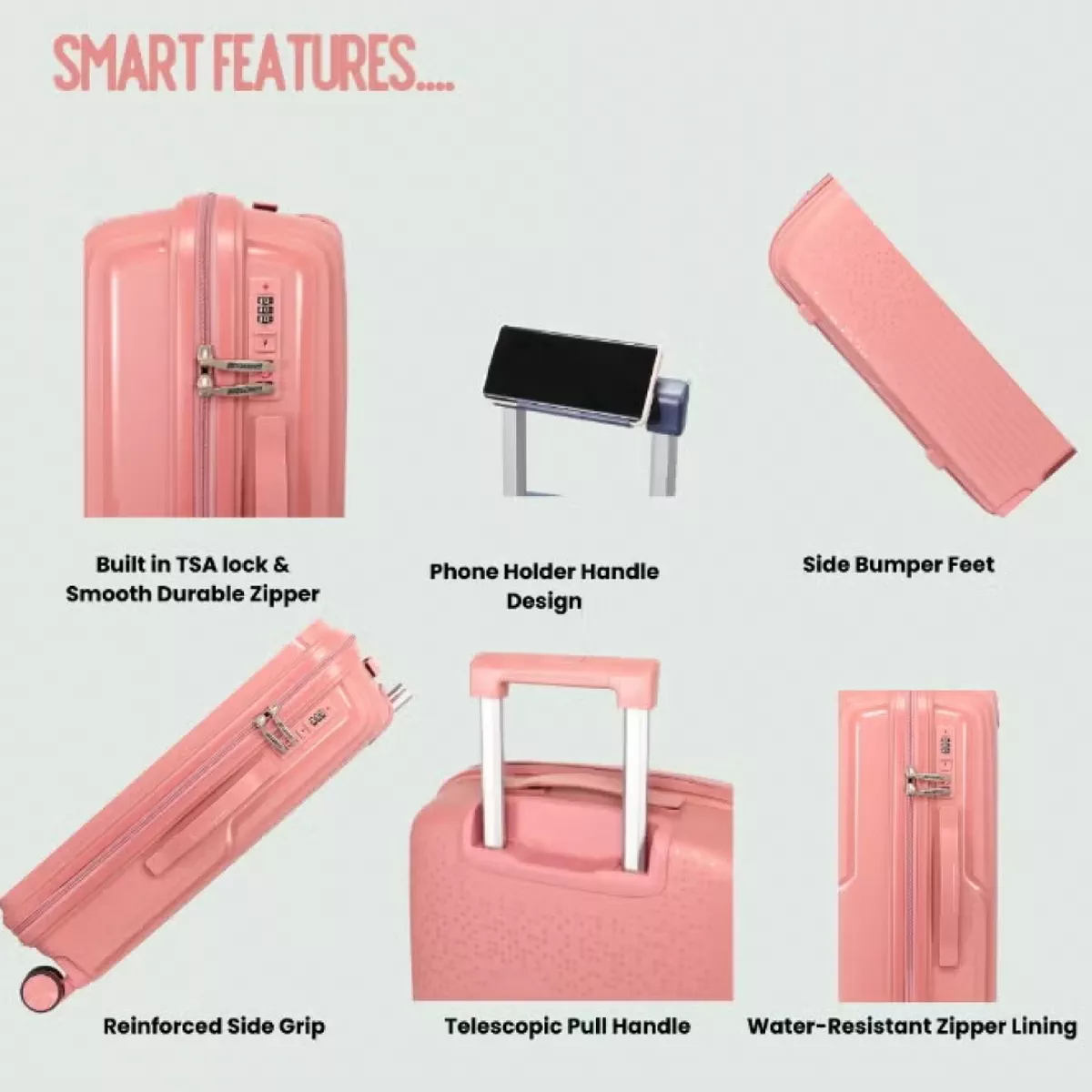 British Tourister 3 Piece Polypropylene Hard Side Spinner Luggage Trolley Set 20/24/28 Inch - Rose Gold-6-6