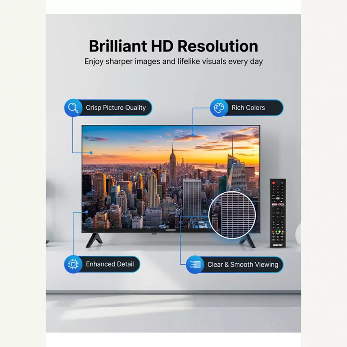 GEEPAS 32 Inch HD Smart LED TV With Remote Control, HDMI And USB Ports, Head Phone Jack, PC Audio In ,Wi-Fi, Android 14.0 With E-Share,YouTube Etc GLED3202SCHD Black-2-2