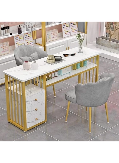 DubaiGallery Nail Table for Nail Tech Marbling Texture with 3 Storage Drawers Beauty Technician Workstation for Home Nail Tech Makeup Beauty Salon Equipment-3
