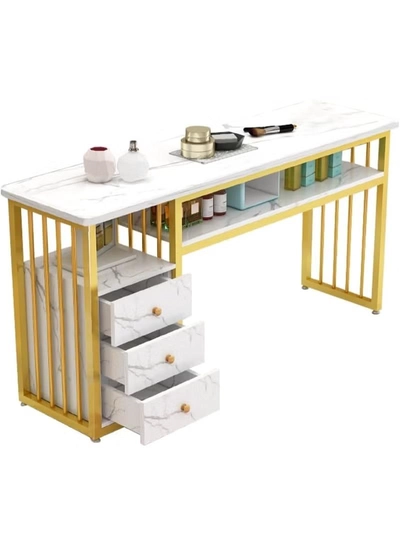 DubaiGallery Nail Table for Nail Tech Marbling Texture with 3 Storage Drawers Beauty Technician Workstation for Home Nail Tech Makeup Beauty Salon Equipment-0