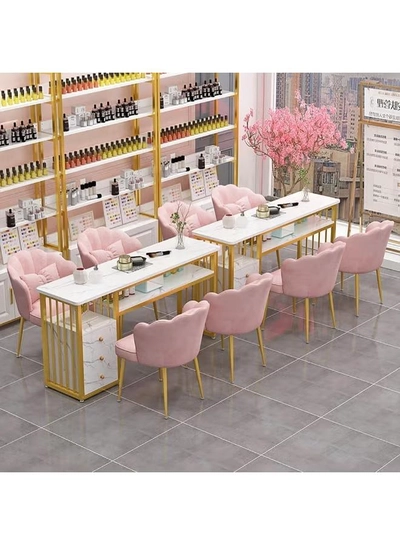 DubaiGallery Nail Table for Nail Tech Marbling Texture with 3 Storage Drawers Beauty Technician Workstation for Home Nail Tech Makeup Beauty Salon Equipment-2