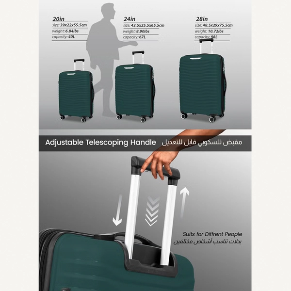 Para John TRACE Series - 3 Piece Expandable Polypropylene Luggage Set