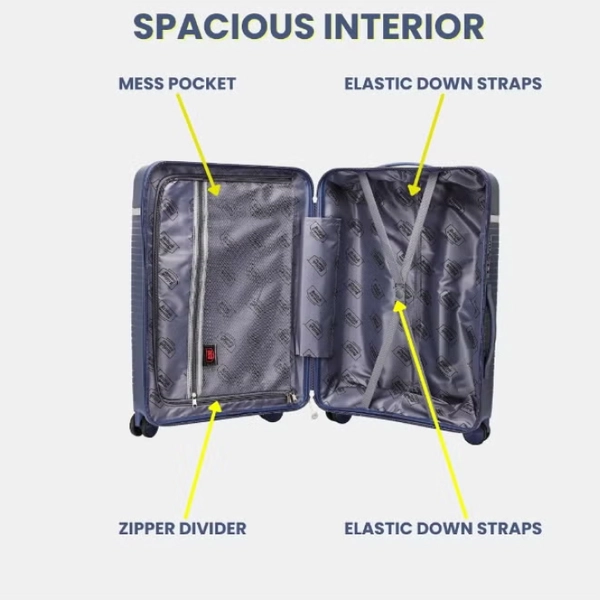 British Traveller 3-Piece Polypropylene Luggage Set | 20”, 24”, 28” Lightweight Suitcases with 360° Spinner Wheels, TSA Lock, Water & Scratch Resistant | Durable Hard Shell Trolley Bags with Telescopic Handle - Blue