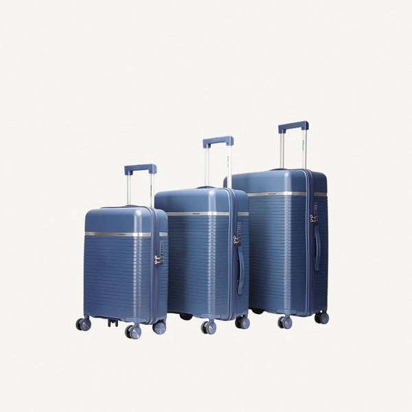 British Traveller 3-Piece Polypropylene Luggage Set | 20”, 24”, 28” Lightweight Suitcases with 360° Spinner Wheels, TSA Lock, Water & Scratch Resistant | Durable Hard Shell Trolley Bags with Telescopic Handle - Blue