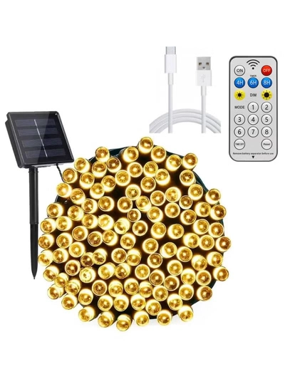 Yuwell Solar Light String LED Decorative Light Solar Powered Fairy Lights 50 Meter 240 LED Multi Modes And Remote Control Light Solar Outdoor Light String Lights For Home And Outdoor Decoration Warm White-1