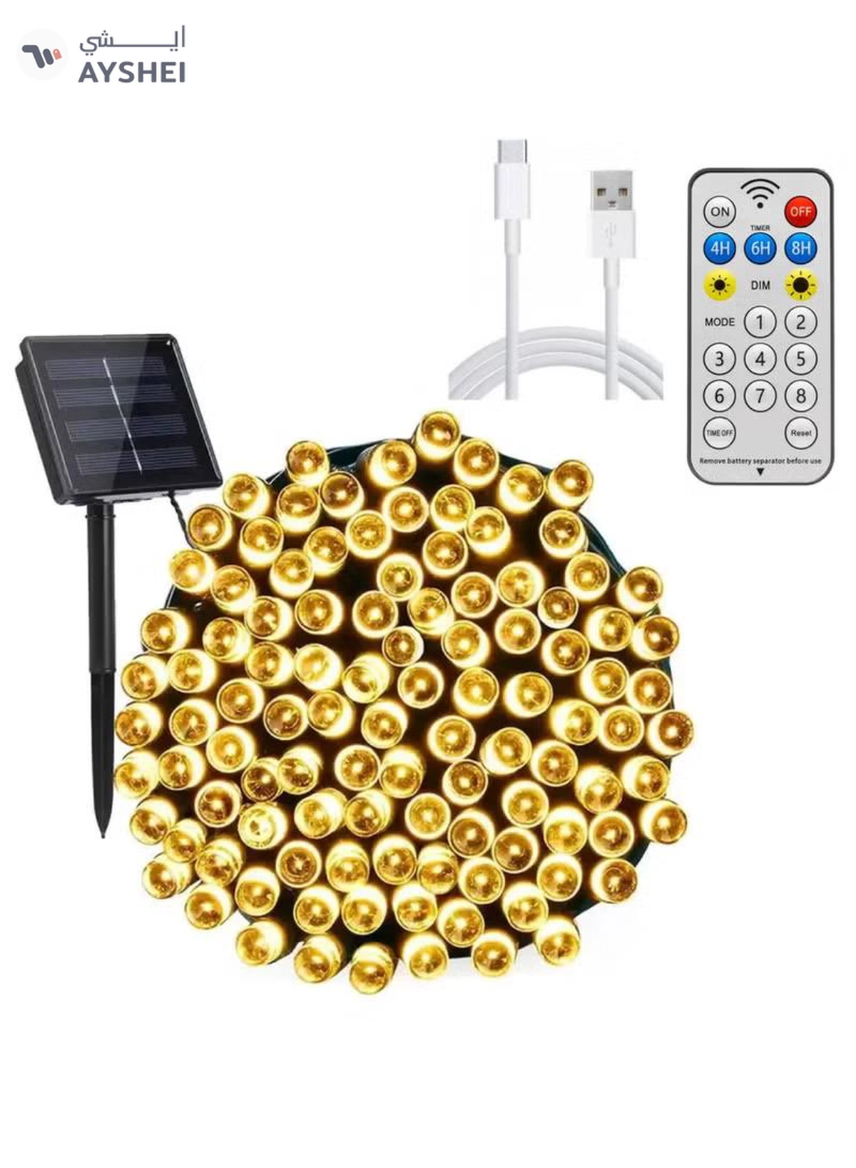 Yuwell Solar Light String LED Decorative Light Solar Powered Fairy Lights 50 Meter 240 LED Multi Modes And Remote Control Light Solar Outdoor Light String Lights For Home And Outdoor Decoration Warm White-1-1