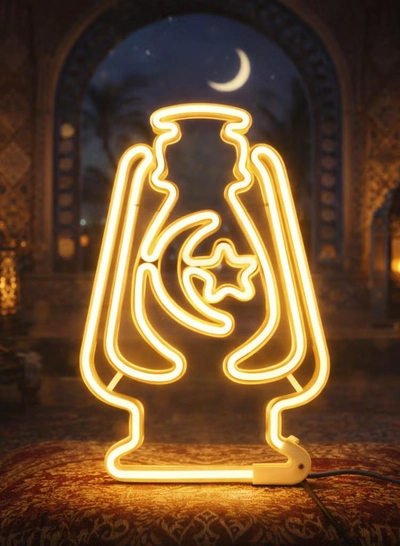 Yuwell Crescent Neon Light Lantern Ramadan Decoration LED Lantern Ramadan Mubarak Wall & Tree Hanging Neon Lantern with Flexible Plastic Neon Light, Soft Warm Yellow Glow for Home, Office, Eid & Ramadan Décor 30CM-0