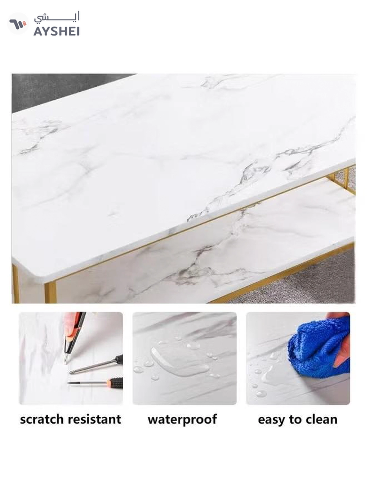 DubaiGallery Elegant Coffee Table with Storage Shelf, Rectangular White Tabletop, Wooden Frame Construction, Modern Center Table Ideal for Living Room, Lounge, Apartment, or Office Spaces-1-1