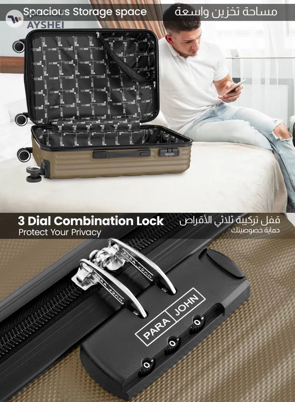 PARAJOHN Prisma Series Set of 3 Luggage | Lightweight Small 10KG, Medium 20KG & Large 30KG ABS 4 Wheels Trolley Hardsided Travel Suitcase - Gold