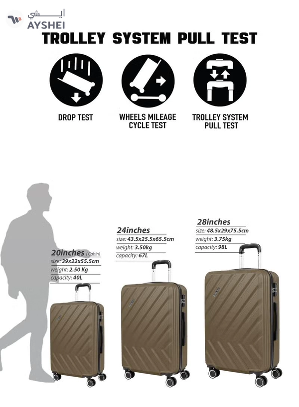 PARAJOHN Prisma Series Set of 3 Luggage | Lightweight Small 10KG, Medium 20KG & Large 30KG ABS 4 Wheels Trolley Hardsided Travel Suitcase - Gold