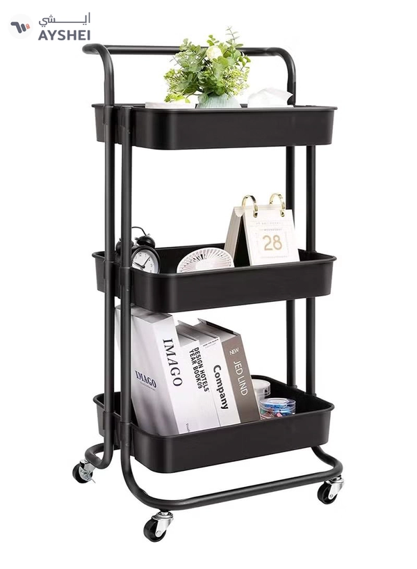 DubaiGallery 3 Tier Metal Utility Multipurpose Trolley Organizer Cart With Wheels For Office, Kitchen Bathroom Bedroom