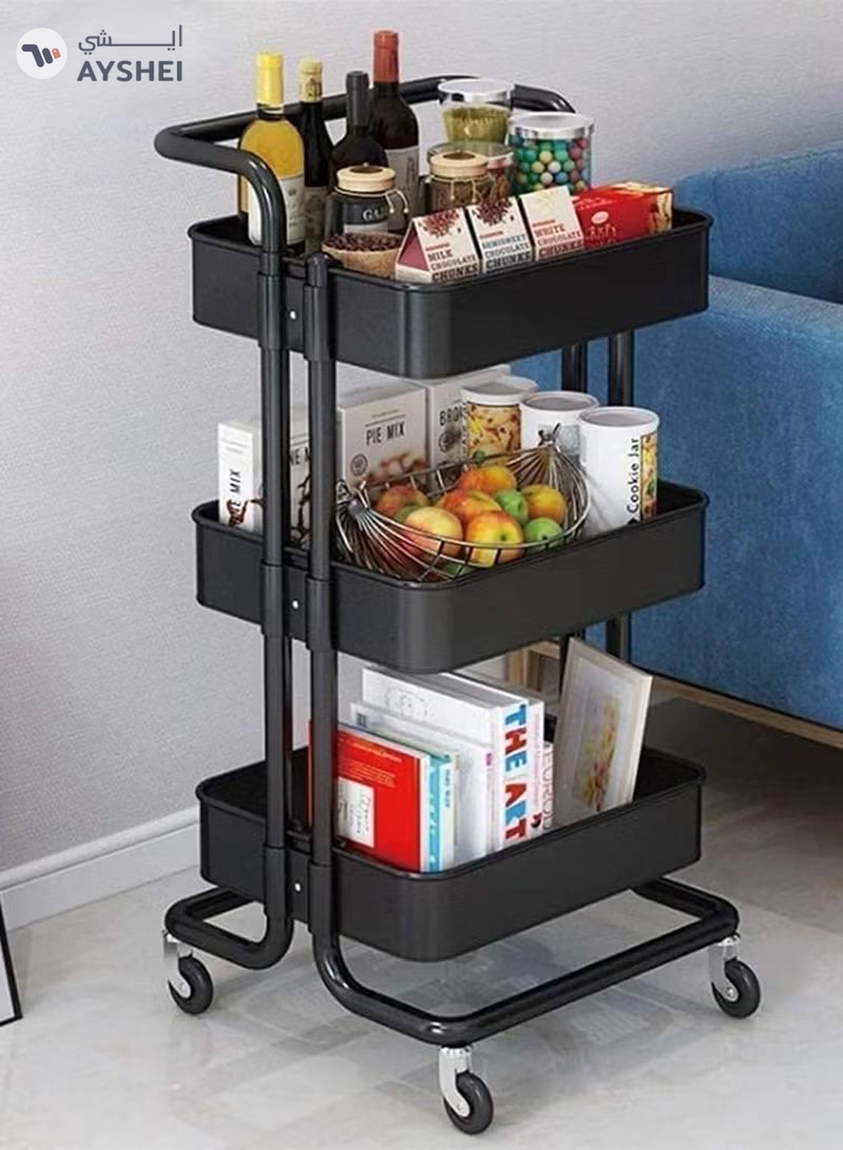 DubaiGallery 3 Tier Metal Utility Multipurpose Trolley Organizer Cart With Wheels For Office, Kitchen Bathroom Bedroom-3-3