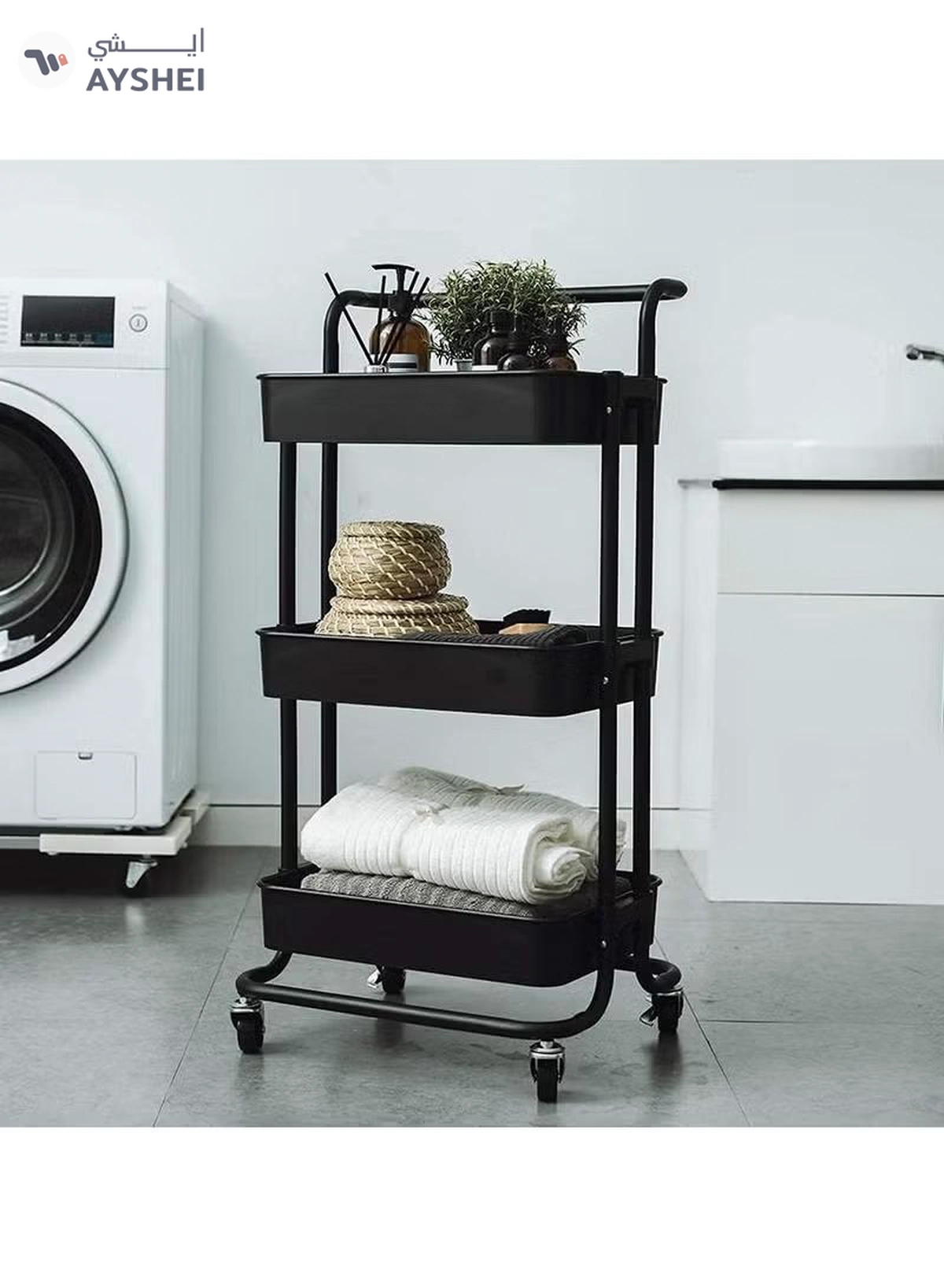 DubaiGallery 3 Tier Metal Utility Multipurpose Trolley Organizer Cart With Wheels For Office, Kitchen Bathroom Bedroom-2-2