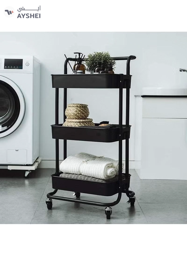 DubaiGallery 3 Tier Metal Utility Multipurpose Trolley Organizer Cart With Wheels For Office, Kitchen Bathroom Bedroom