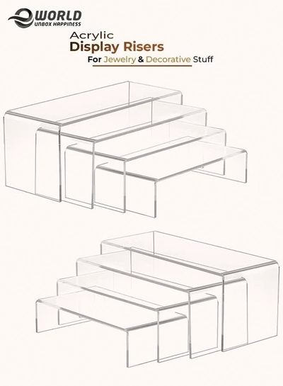 Eworld Set of 8 Clear Acrylic Risers for Display, Large Rectangular Tiered Stands, -0