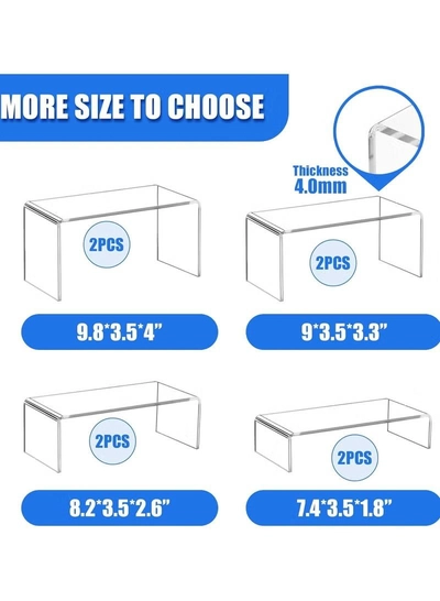 Eworld Set of 8 Clear Acrylic Risers for Display, Large Rectangular Tiered Stands, -2
