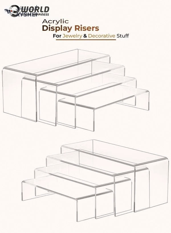 Eworld Set of 8 Clear Acrylic Risers for Display, Large Rectangular Tiered Stands,