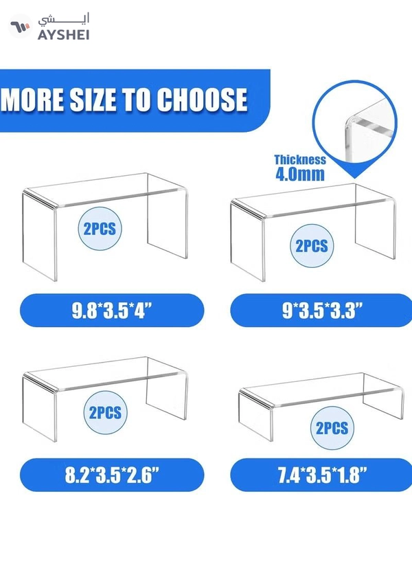 Eworld Set of 8 Clear Acrylic Risers for Display, Large Rectangular Tiered Stands,