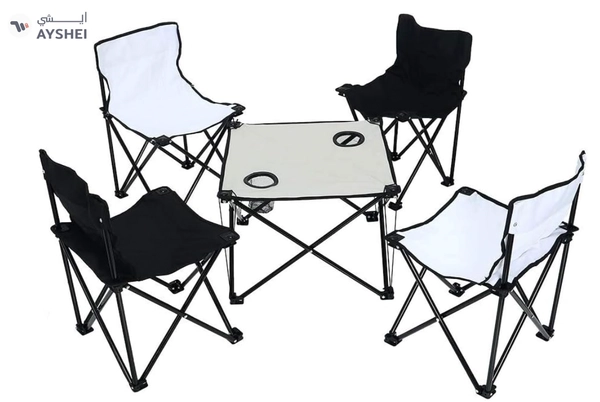 YATAI Set of 4 Folding Chairs With Folding Table - Lightweight Outdoor Camping Chair Table Set