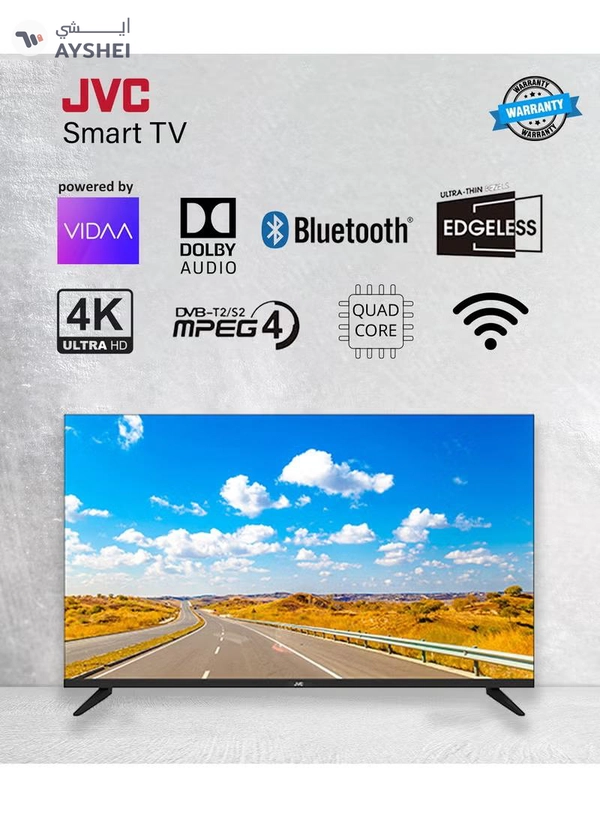 JVC 50-Inch Edgeless 4K UHD Vidaa Smart TV with 2.0CH Soundbar Plus Bluetooth, Usb, Fm Radio With 600W PMPO Combo-LT-50N7105V+TH-N322 LT-50N7105V+TH-N322B black