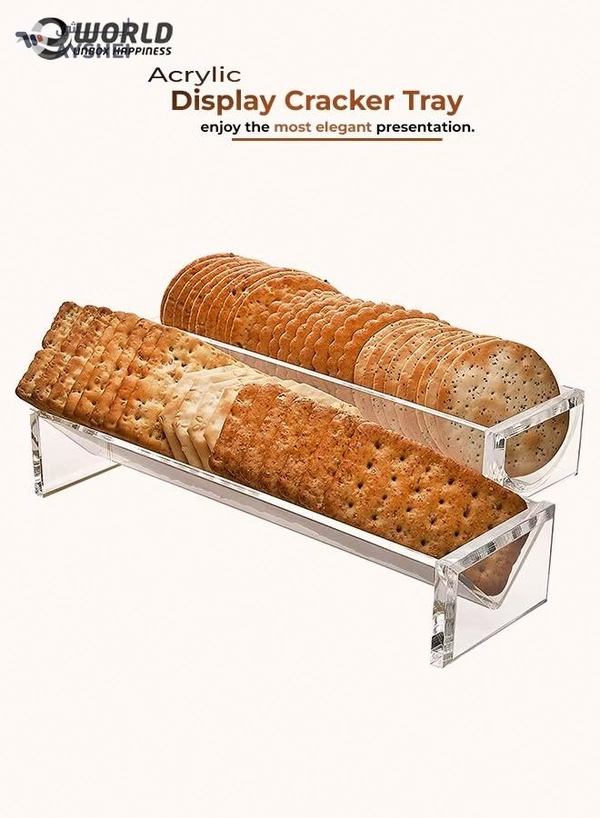 Eworld Sturdy Rectangular Acrylic Tray for serving Biscuits, Cracker Holder Stand, Pack of 2