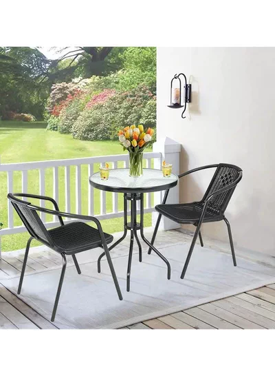 Patio Furniture Set, 3 Pieces Porch Backyard Garden Outdoor Furniture Rattan Chairs and Table Wicker Conversation Set-0