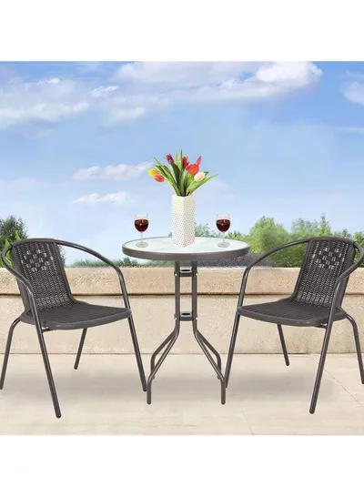 Patio Furniture Set, 3 Pieces Porch Backyard Garden Outdoor Furniture Rattan Chairs and Table Wicker Conversation Set-1