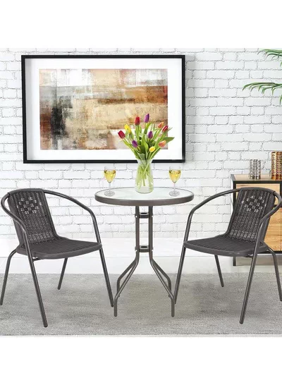 Patio Furniture Set, 3 Pieces Porch Backyard Garden Outdoor Furniture Rattan Chairs and Table Wicker Conversation Set-2