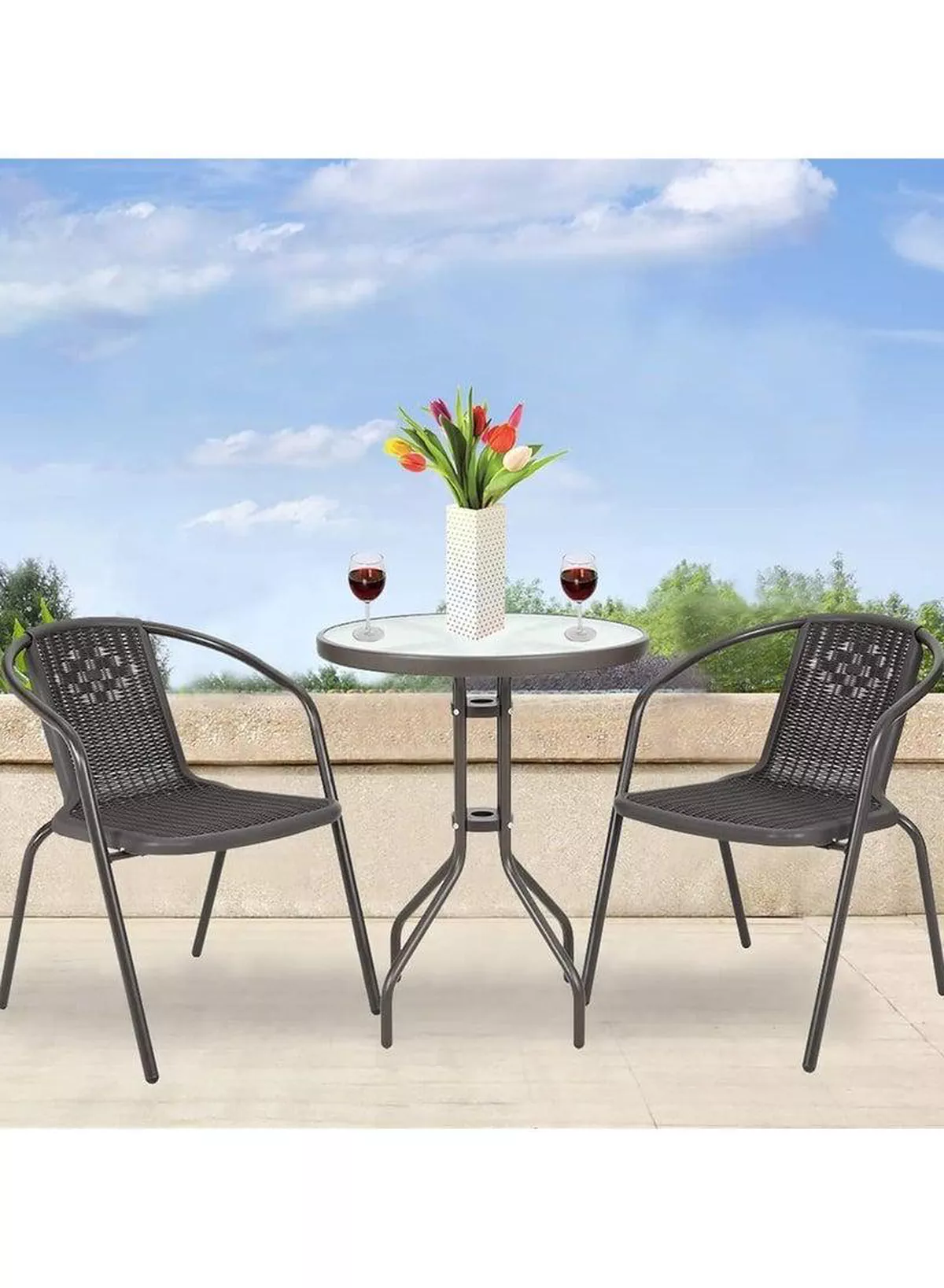 Patio Furniture Set, 3 Pieces Porch Backyard Garden Outdoor Furniture Rattan Chairs and Table Wicker Conversation Set-1-1