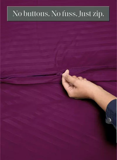 Premium Striped Duvet Set All Season – 6-Pieces set Purple | King Size 220x240 cm | Ultra-Soft, Wrinkle-Resistant & Made in Dubai | Includes Duvet Cover, Fitted Sheet ( 200x200 cm ) & 4 Pillowcases ( 50x70 cm )-4