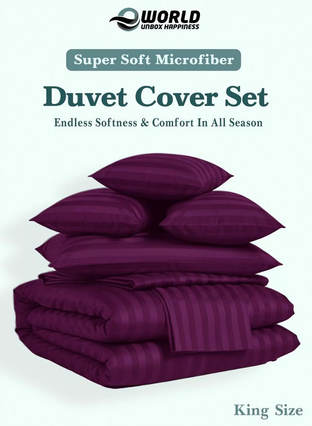 Premium Striped Duvet Set All Season – 6-Pieces set Purple | King Size 220x240 cm | Ultra-Soft, Wrinkle-Resistant & Made in Dubai | Includes Duvet Cover, Fitted Sheet ( 200x200 cm ) & 4 Pillowcases ( 50x70 cm )-2-2