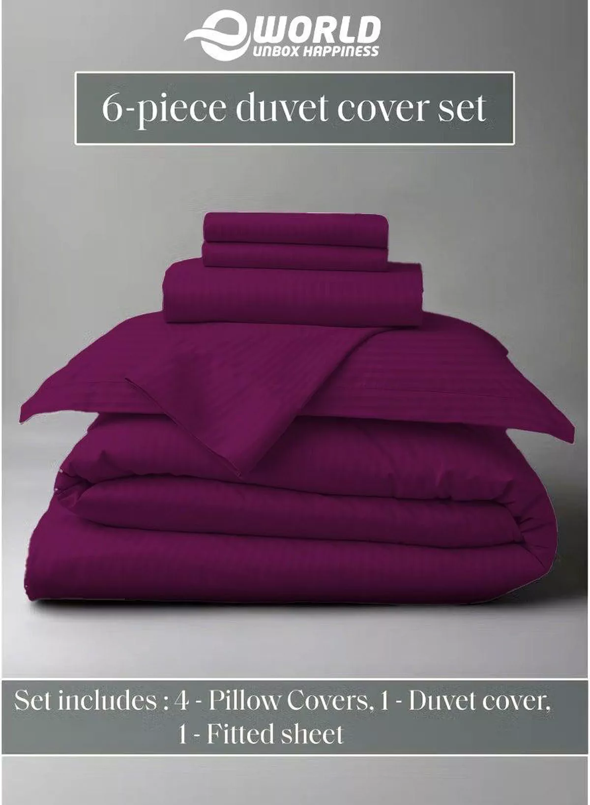 Premium Striped Duvet Set All Season – 6-Pieces set Purple | King Size 220x240 cm | Ultra-Soft, Wrinkle-Resistant & Made in Dubai | Includes Duvet Cover, Fitted Sheet ( 200x200 cm ) & 4 Pillowcases ( 50x70 cm )-3-3