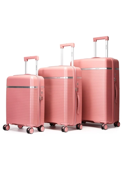 British Traveller 3-Piece Polypropylene Luggage Set | 20”, 24”, 28” Lightweight Suitcases with 360° Spinner Wheels, TSA Lock, Water & Scratch Resistant | Durable Hard Shell Trolley Bags with Telescopic Handle - Pink-0
