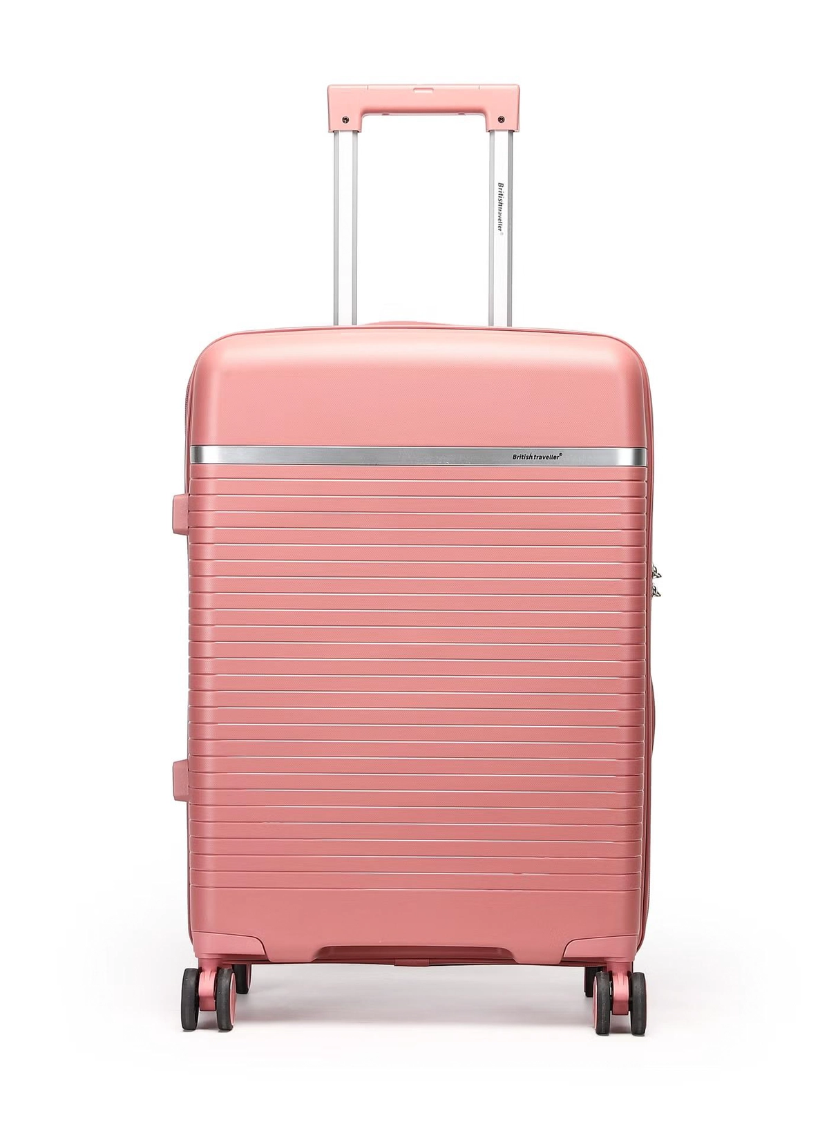 British Traveller 3-Piece Polypropylene Luggage Set | 20”, 24”, 28” Lightweight Suitcases with 360° Spinner Wheels, TSA Lock, Water & Scratch Resistant | Durable Hard Shell Trolley Bags with Telescopic Handle - Pink-3-3