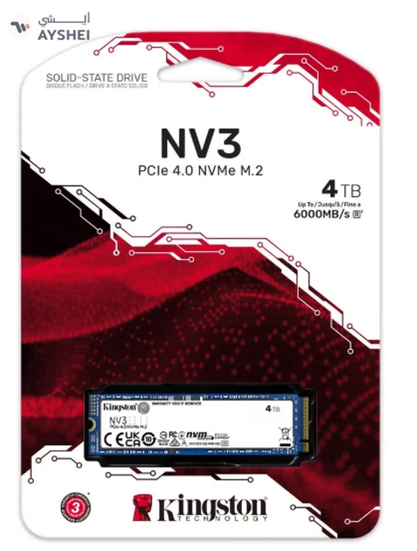 Kingston NV3 4TB M.2 2280 NVMe SSD, PCIe 4.0 Gen 4x4, Up to 6000 MB/s - SNV3S/4000G | 4 TB
