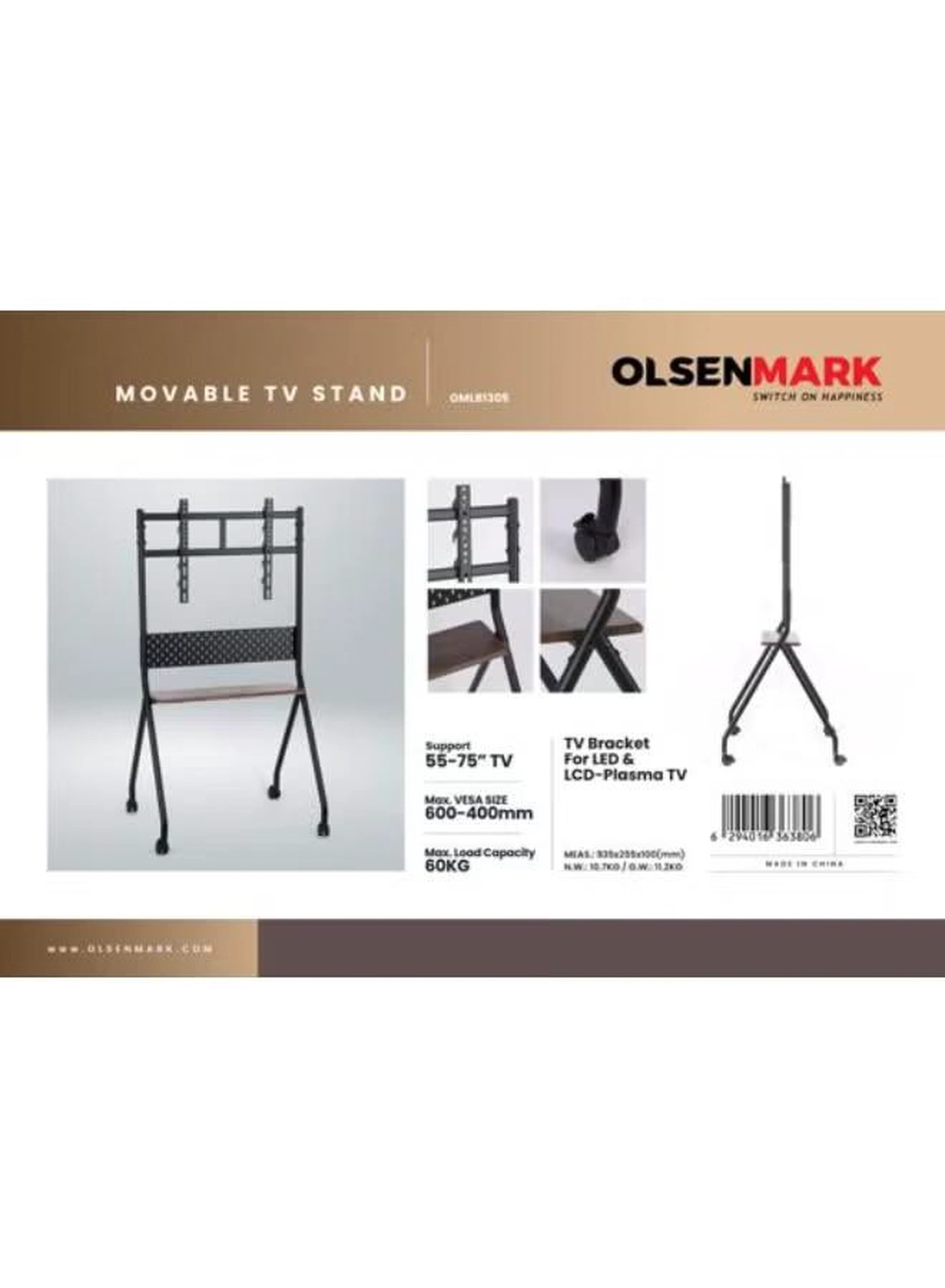 Olsenmark TV Bracket Movable Stand 55‑75″ – Adjustable Mobile TV Mount, Heavy‑Duty Support-1-1