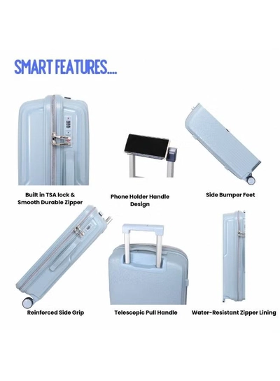 British Tourister 3 Piece Polyproplene Hard Side Spiner Luggage Trolley Set 20/24/28 Inch - Grey Blue-3