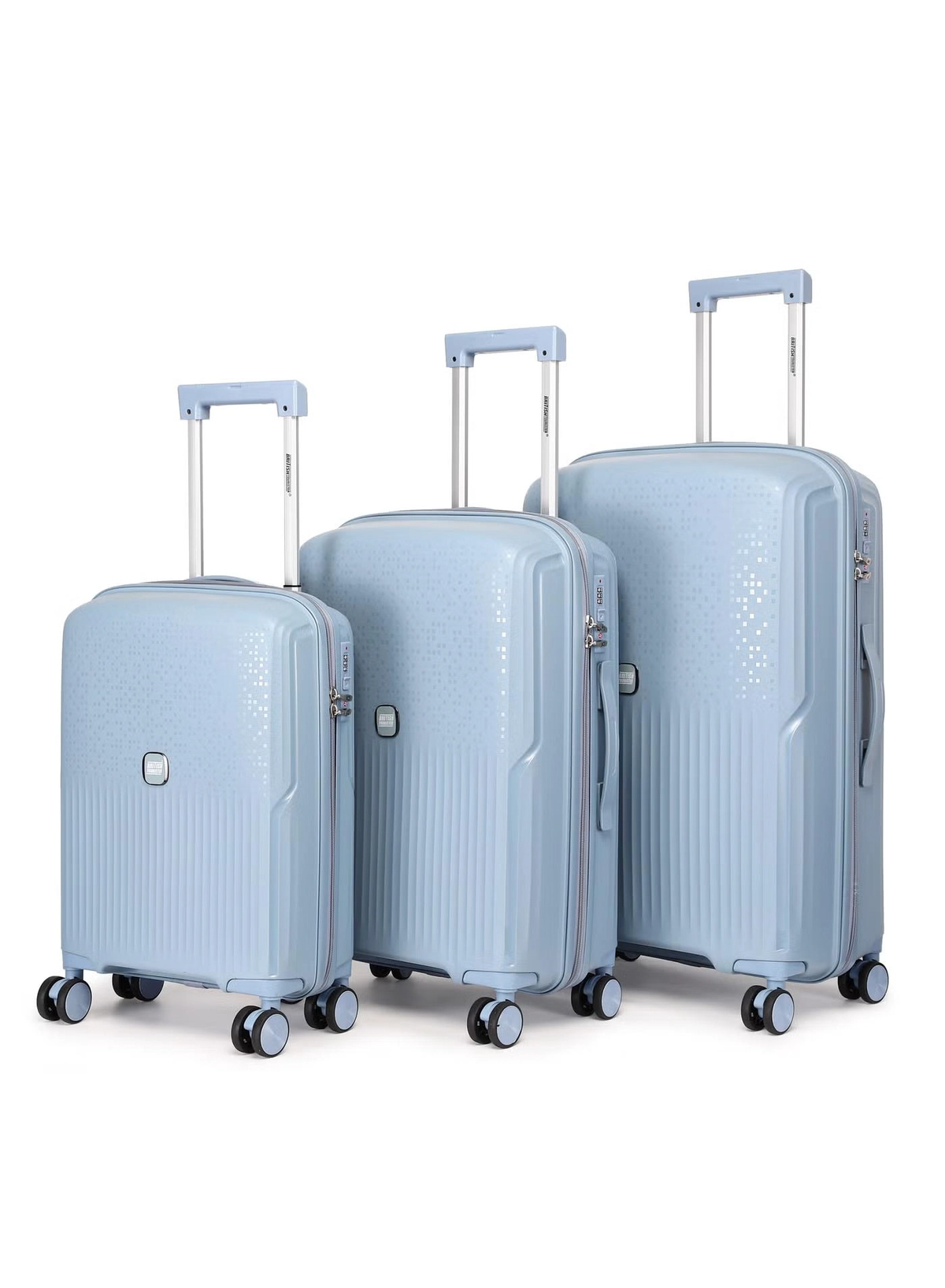 British Tourister 3 Piece Polyproplene Hard Side Spiner Luggage Trolley Set 20/24/28 Inch - Grey Blue-0-0