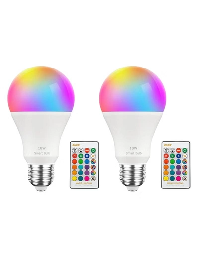 Yuwell 2Pcs RGBW Smart LED Light Bulb 24 Color Changing Bulb With Remote Control Smart Bulb With 16 Million Color Range E27-18W Bulb 50000 Hour Lifespan 2700K-6500K Color Temperature For Home Room Decoration-0