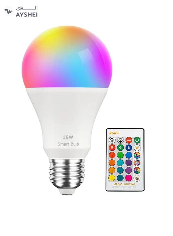 Yuwell 2Pcs RGBW Smart LED Light Bulb 24 Color Changing Bulb With Remote Control Smart Bulb With 16 Million Color Range E27-18W Bulb 50000 Hour Lifespan 2700K-6500K Color Temperature For Home Room Decoration