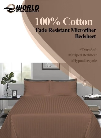 Eworld 3 Piece Luxury Dark Brown Striped Bed Sheet Set with 1 Deep Pocket Sheet and 2 Pillowcases-6