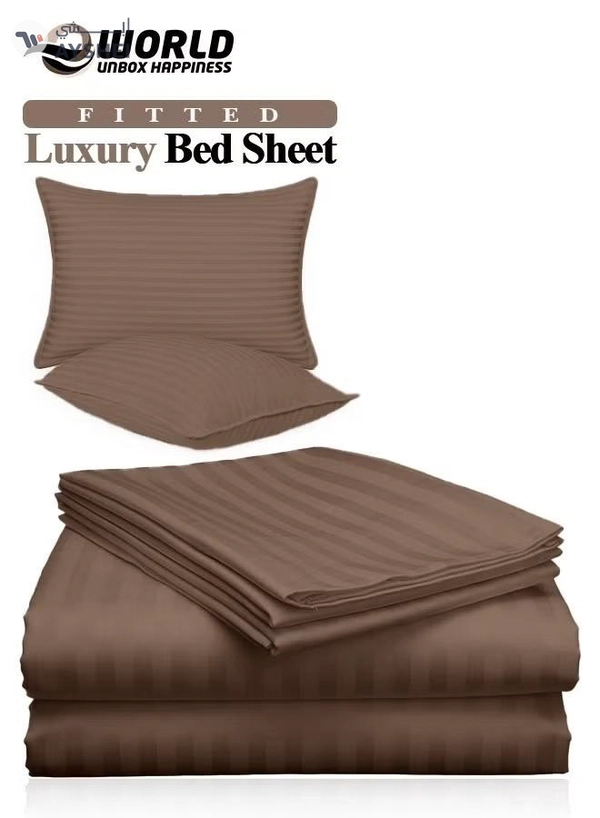 Eworld 3 Piece Luxury Dark Brown Striped Bed Sheet Set with 1 Deep Pocket Sheet and 2 Pillowcases