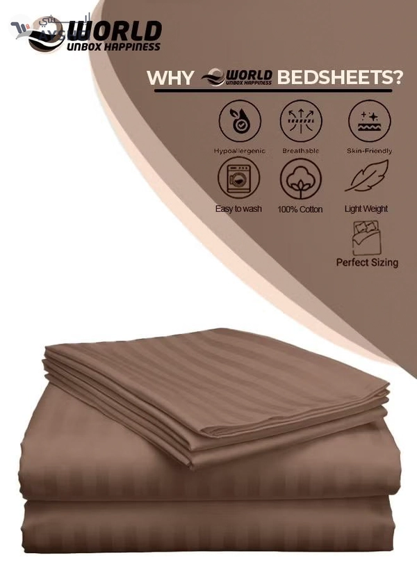 Eworld 3 Piece Luxury Dark Brown Striped Bed Sheet Set with 1 Deep Pocket Sheet and 2 Pillowcases